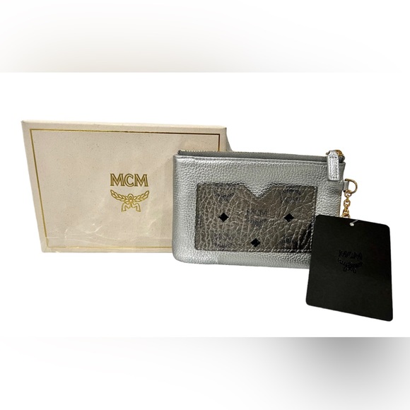 MCM Handbags - NWT MCM Silver Zipper Coin/Card Pouch - Comes w/Box